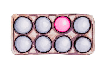 egg carton for Easter hand drawn illustration with clipping path isolated on white