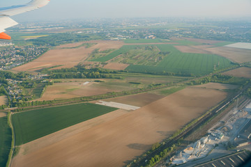 Aerial view of cityscape near airport