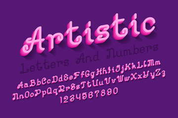 Artistic uppercase and lowercase letters with numbers. 3d urban font. Isolated english alphabet.