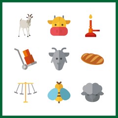 9 rural icon. Vector illustration rural set. bunser burner and bee icons for rural works