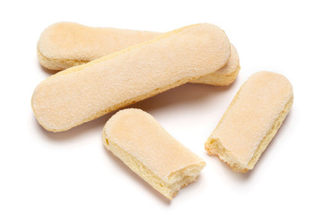 Traditional Italian Savoiardi ladyfingers Biscuits on White Background