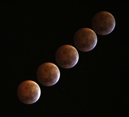 Obraz na płótnie Canvas Red moon, eclipse, multiple exposition