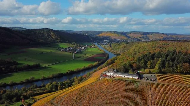 Aerial view of the vineyard estate Saarstein near Serrig, Saar River, Saar Valley near Saarburg, Rhineland-Palatinate, Germany