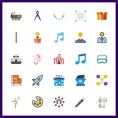 25 creative icon. Vector illustration creative set. musical note and goggles icons for creative works
