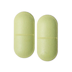 Pills capsule medicine pharmacy green on white background isolation, top view