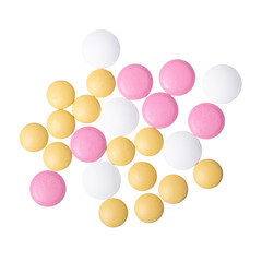 Pills medicine pharmacy on white background isolation, top view