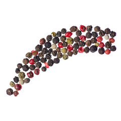 Mix of peppers spice on a white background isolation, top view