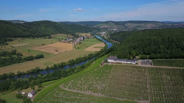 Aerial view of the vineyard estate Saarstein near Serrig, Saar River, Saar Valley near Saarburg, Rhineland-Palatinate, Germany, Europe