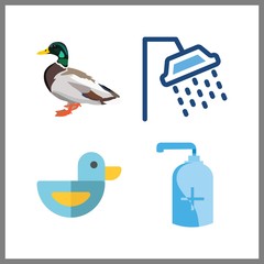 4 bath icon. Vector illustration bath set. soap and duck icons for bath works