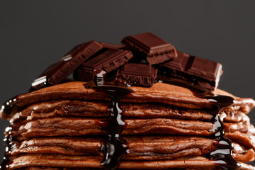 Chocolate melting on hot pancakes
