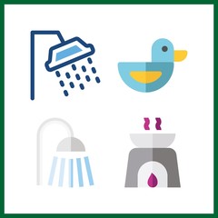 4 bath icon. Vector illustration bath set. duck and aromatherapy icons for bath works