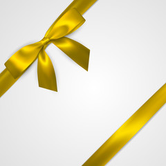 Realistic golden bow with gold, yellow ribbons isolated on white. Element for decoration gifts, greetings, holidays. Vector illustration
