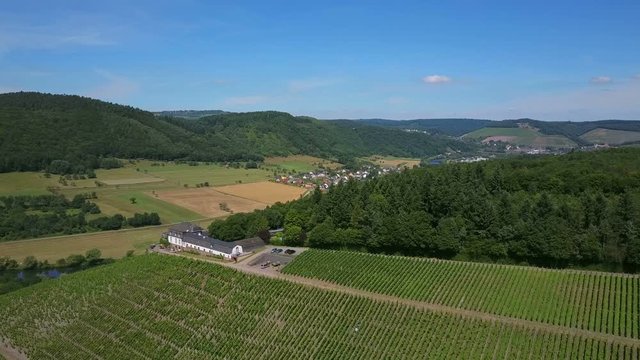 Aerial view of the vineyard estate Saarstein near Serrig, Saar River, Saar Valley near Saarburg, Rhineland-Palatinate, Germany, Europe