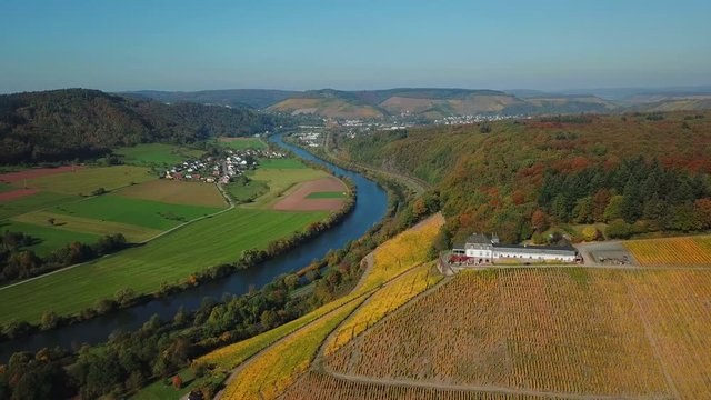 Aerial view of the vineyard estate Saarstein near Serrig, Saar River, Saar Valley near Saarburg, Rhineland-Palatinate, Germany