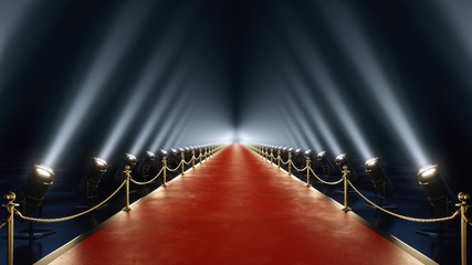 red carpet with volume light in 4k - obrazy, fototapety, plakaty