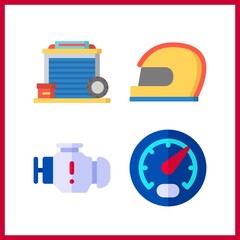 4 motor icon. Vector illustration motor set. helmet and engine icons for motor works
