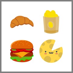4 french icon. Vector illustration french set. croissant and chips icons for french works