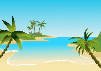 Fototapeta na wymiar Tropical islands on ocean landscape, palm trees on coastal line, summer landscape. 