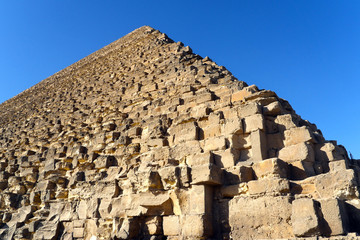 Giza City, Giza / Egypt - January 2015: The Great Pyramid of Giza as sen from below