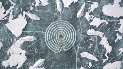 Ice Baikal. Taken from the drone. alkhon island 2019
