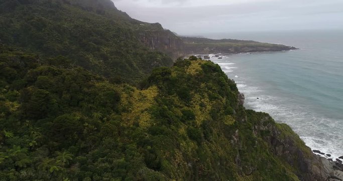 New Zealand aerial drone footage of nature landscape in Paparoa National Park, West Coast Region of South Island, New Zealand.