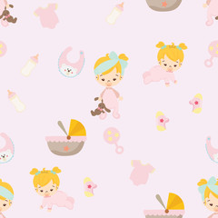 Baby shower. cute girl nursery seamless pattern background vector.