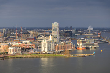 Fototapeta na wymiar Aerial view of the port of Amsterdam