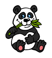 Panda teddy bear sitting and eating eucalyptus leaves