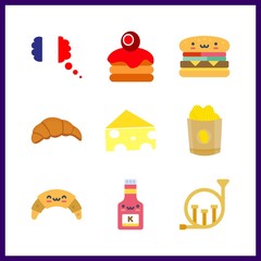 9 french icon. Vector illustration french set. france and ketchup icons for french works