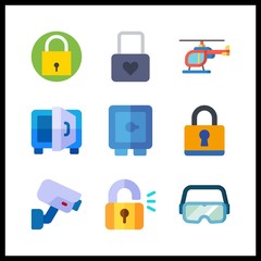 9 private icon. Vector illustration private set. security camera and secure icons for private works