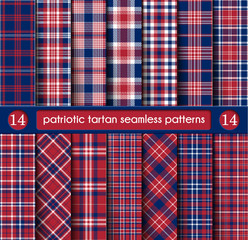Patriotic Tartan Set of White , Blue, Red Seamless Patterns