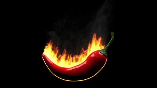 Hot chili pepper on fire