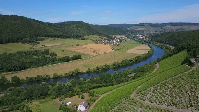 Aerial view of the vineyard estate Saarstein near Serrig, Saar River, Saar Valley near Saarburg, Rhineland-Palatinate, Germany, Europe