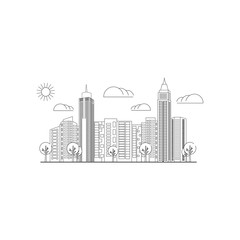 Fototapeta premium Silhouette of city buildings isolated on white background