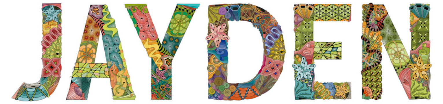 Male name Jayden. Vector decorative zentangle object