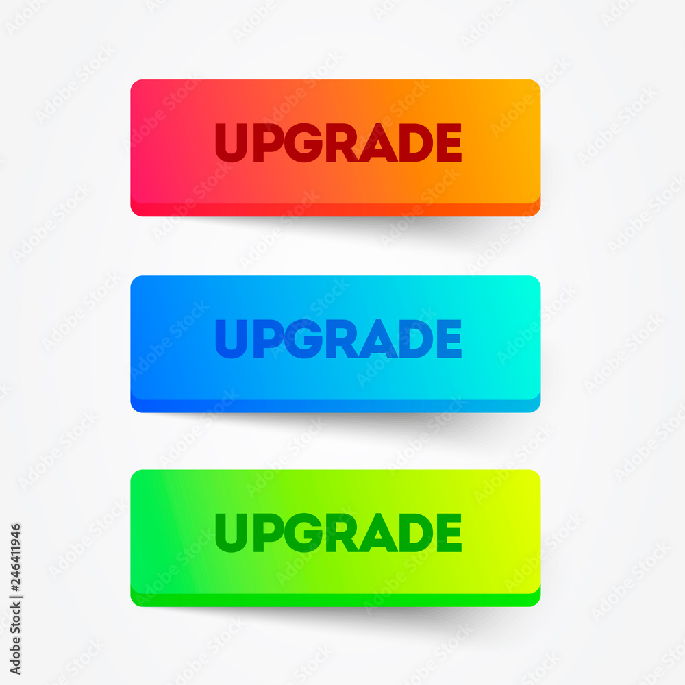Poster vector illustration set of colorful upgrade buttons. web element
