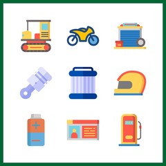 9 motor icon. Vector illustration motor set. garage and driving license icons for motor works