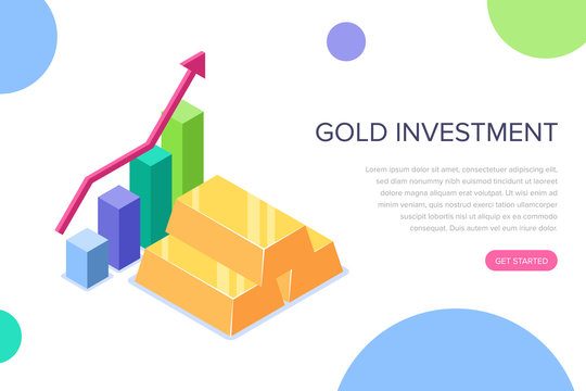Gold investment concept. Can use for web banner, infographics, hero images. Flat isometric vector illustration isolated on white background.