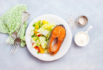 salmon with salad