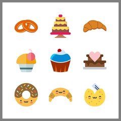 9 bakery icon. Vector illustration bakery set. bublik and croissant icons for bakery works