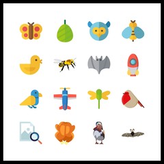 16 wing icon. Vector illustration wing set. plane and duck icons for wing works