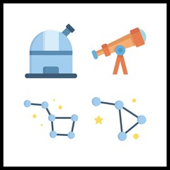 4 astronomy icon. Vector illustration astronomy set. telescope and constellation icons for astronomy works