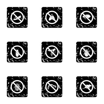 No insects icons set. Grunge illustration of 9 no insects vector icons for web