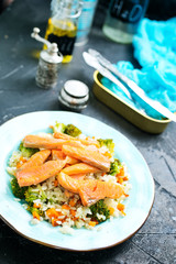 salmon and rice with broccoli