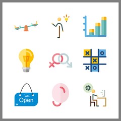 9 idea icon. Vector illustration idea set. seesaw and open icons for idea works