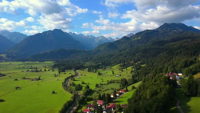 Aerial view of the Stillach Valley near Oberstdorf and the Allgau Alps, Allgau, Swabia, Bavaria, Germany, Europe