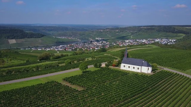 Aerial view of St. Rochus Chapel in the vineyards near Nittel, Obermosel, Moselle Valley, Rhineland-Palatinate, Germany
