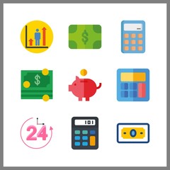 9 income icon. Vector illustration income set. calculator and money icons for income works