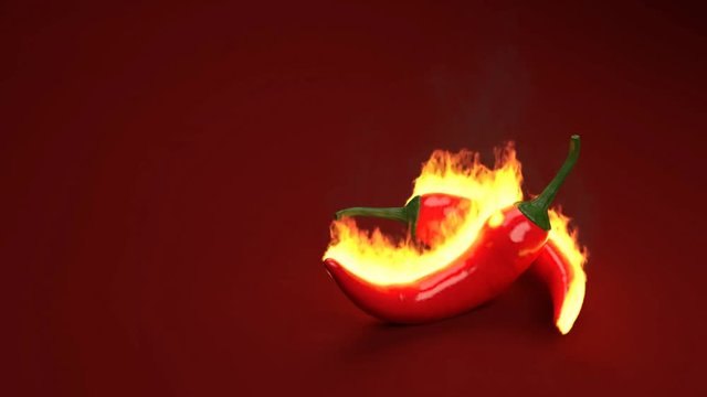 Hot chili peppers on fire