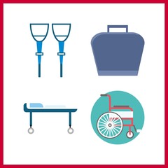 Fototapeta na wymiar 4 mobility icon. Vector illustration mobility set. crutch and wheelchair icons for mobility works